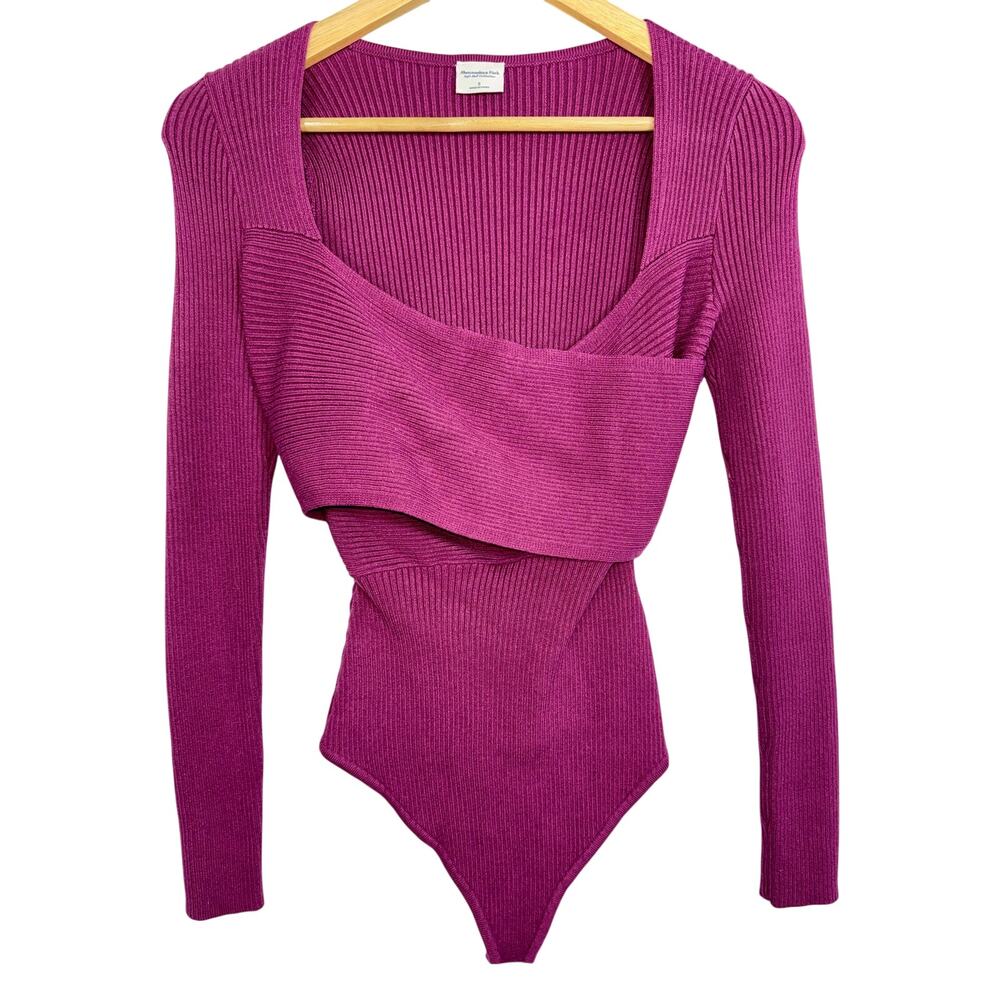Abercrombie & Fitch Soft AF Pink Wrap Off Shoulder Long Sleeve Bodysuit Womens S